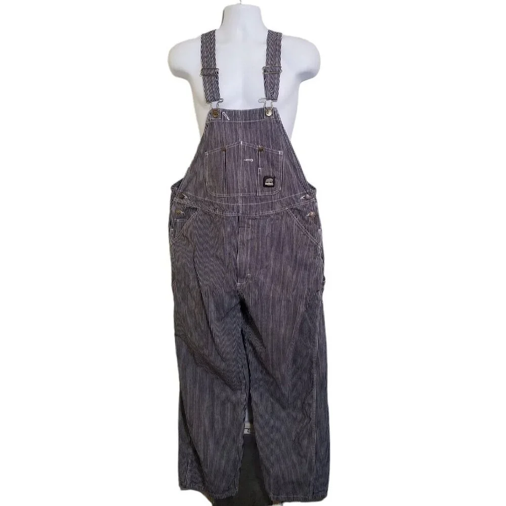 BERNE Bib Overalls Men's Size 42 X 28 Hickory Stripe Blue White Cotton carpenter